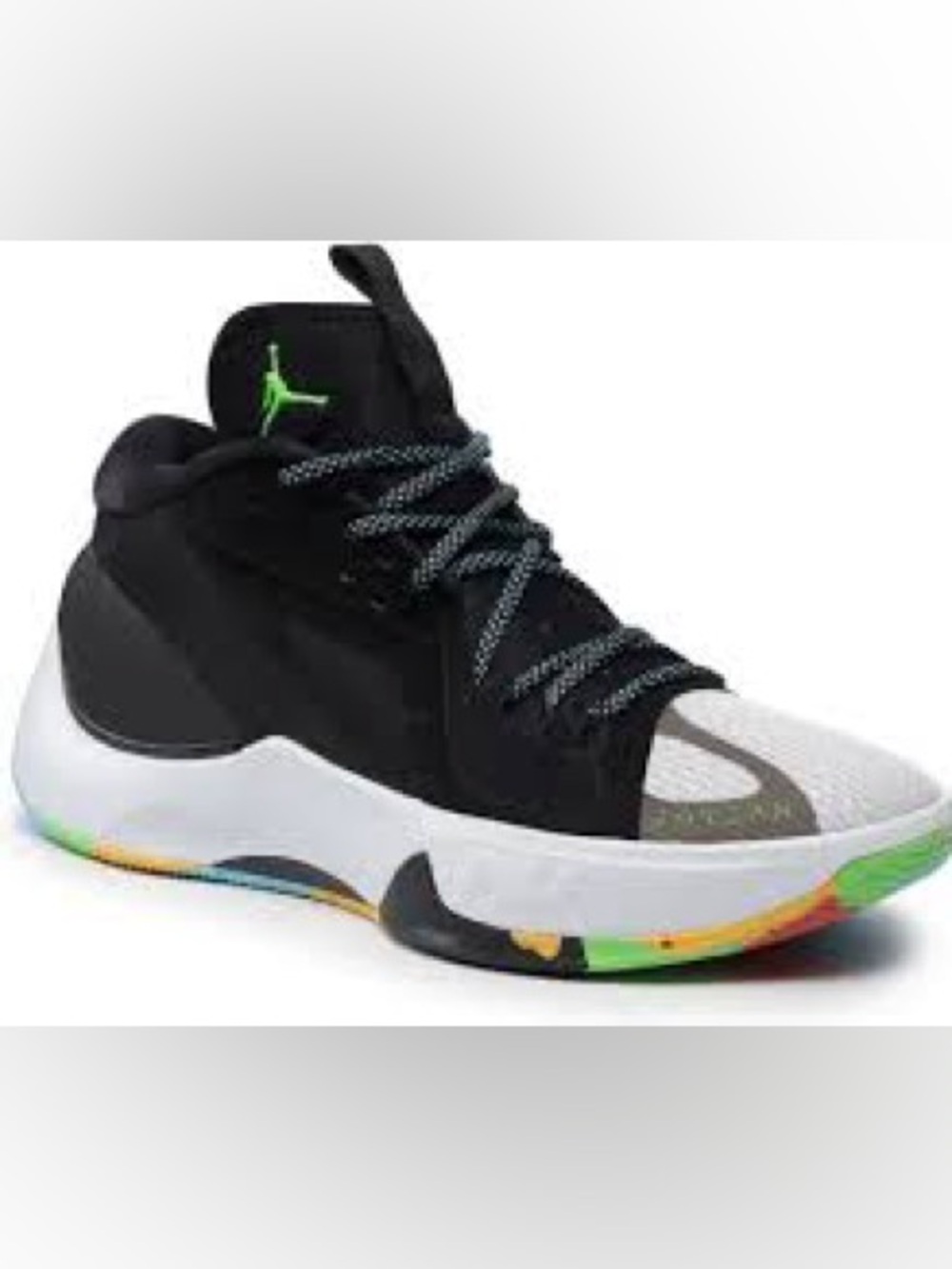 Jordan Black High-Top Sneaker with Green Jumpman and Multicolor Sole